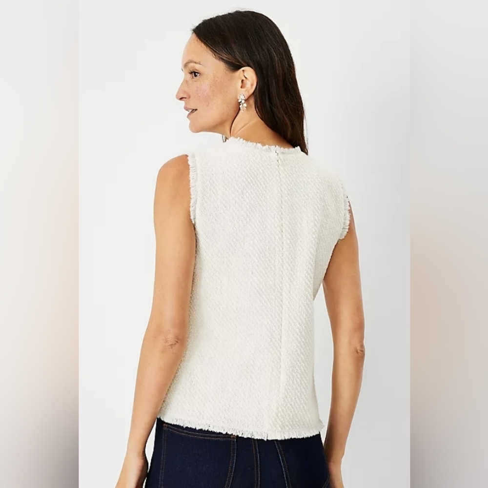 Ann Taylor Fringe Tweed Wool White Blouse Crew Neck Size S - Picture 4 of 15